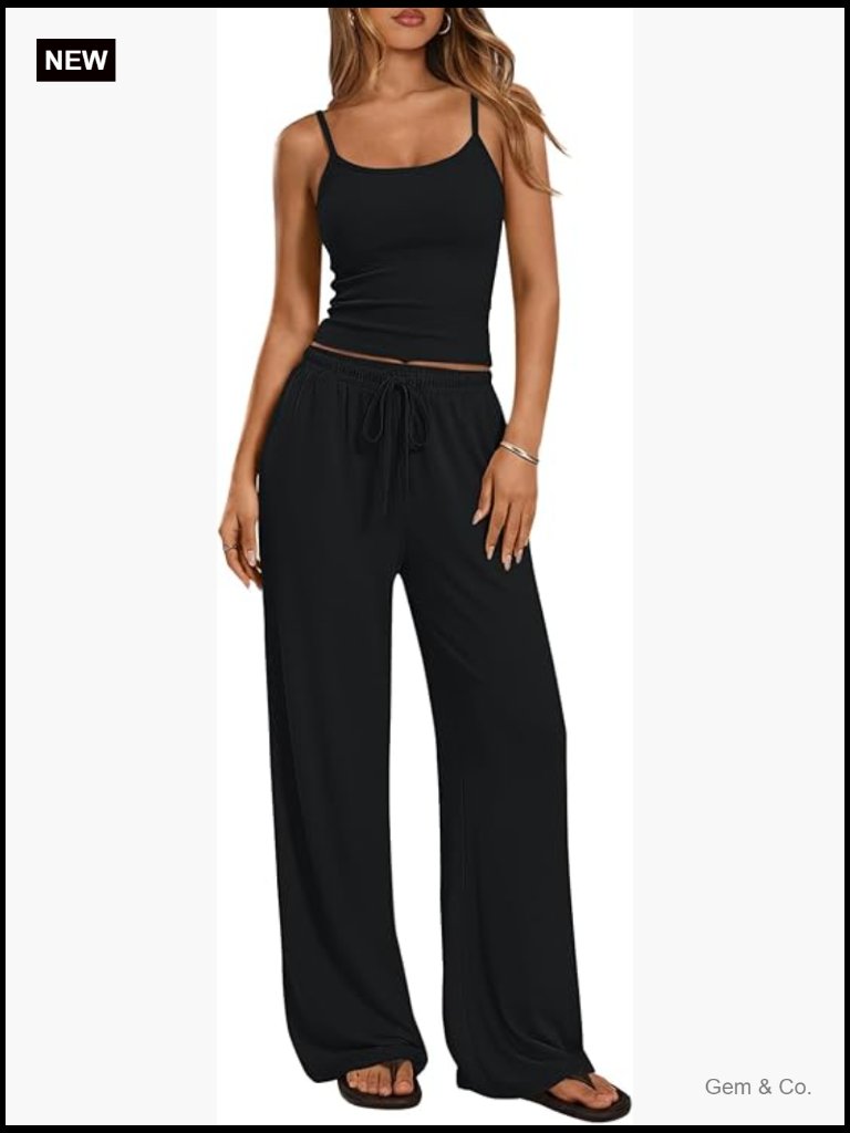 Two Piece Lounge Set - Camisole Top & Wide Leg Pants